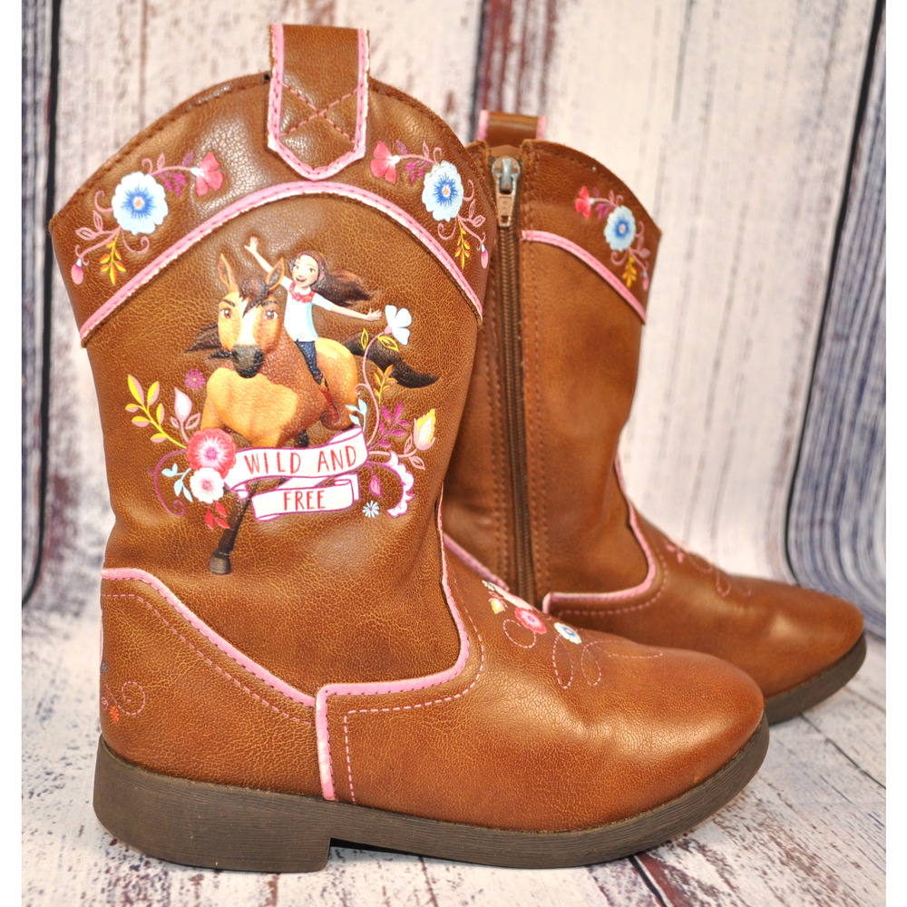 Spirit Dreamworks Wild And Free Brown Zip Cowgirl Boots Kids Youth Size 12